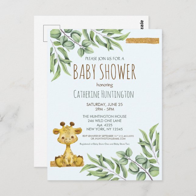 Tarjeta de Invitación para Baby Shower de Safari e (Anverso / Reverso)