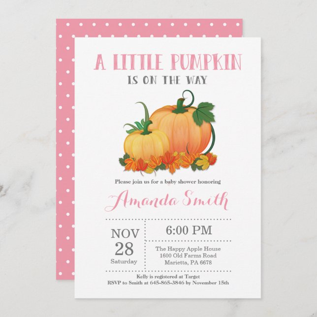 Tarjeta de invitación para Baby Shower del Chica d (Anverso / Reverso)