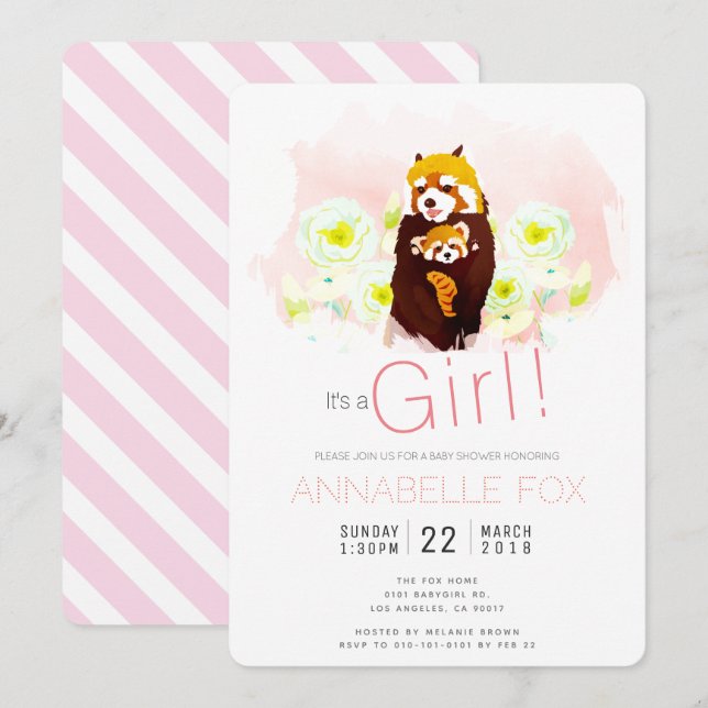 Tarjeta de invitación para Baby Shower del Chica r (Anverso / Reverso)