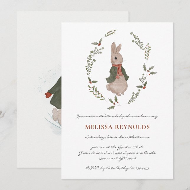 Tarjeta de invitación para baby shower del conejit (Anverso / Reverso)