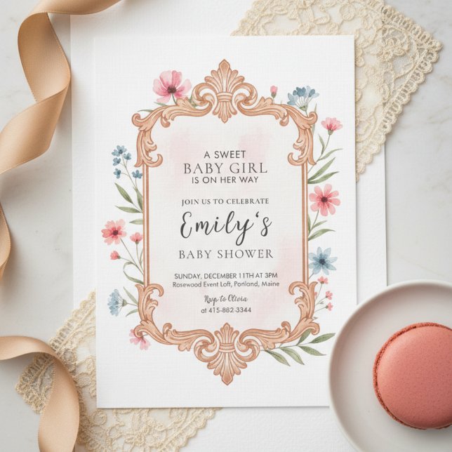 Tarjeta de Invitación para Baby Shower Floral de N (Subido por el creador)