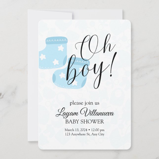 Tarjeta de Invitación para Baby Shower "Oh Boy"  (Anverso)