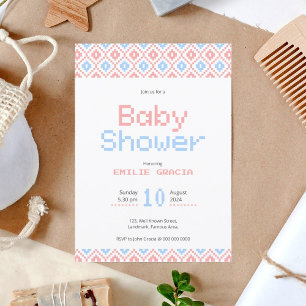 Tarjeta de invitación para baby shower   Pixel Wea