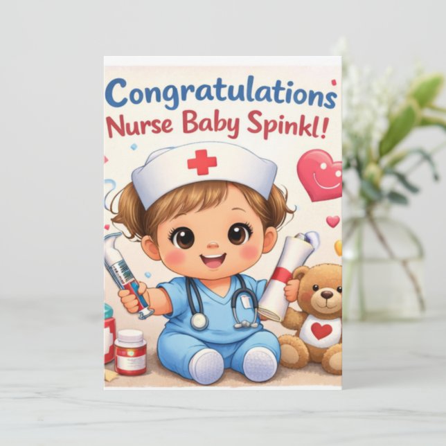 Tarjeta de Invitación para Baby Sprinkle de Enferm (Anverso de pie)