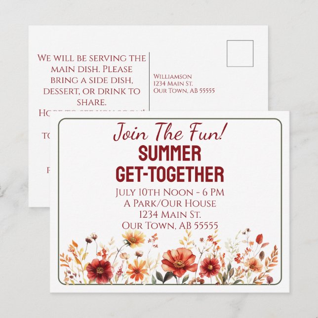 Tarjeta de invitación para barbacoa de reunión de  (Anverso / Reverso)