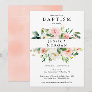 Tarjeta de invitación para bautismo floral de Rubo