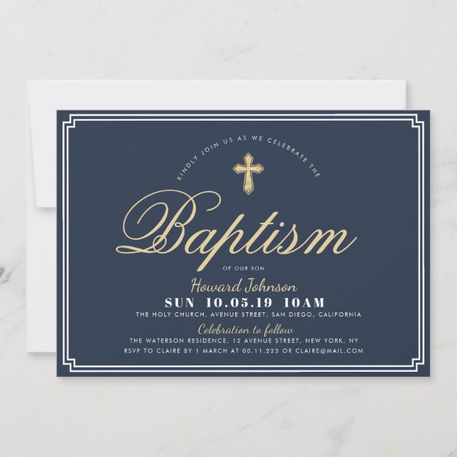 tarjeta de invitación para bautismo moderno (Anverso)