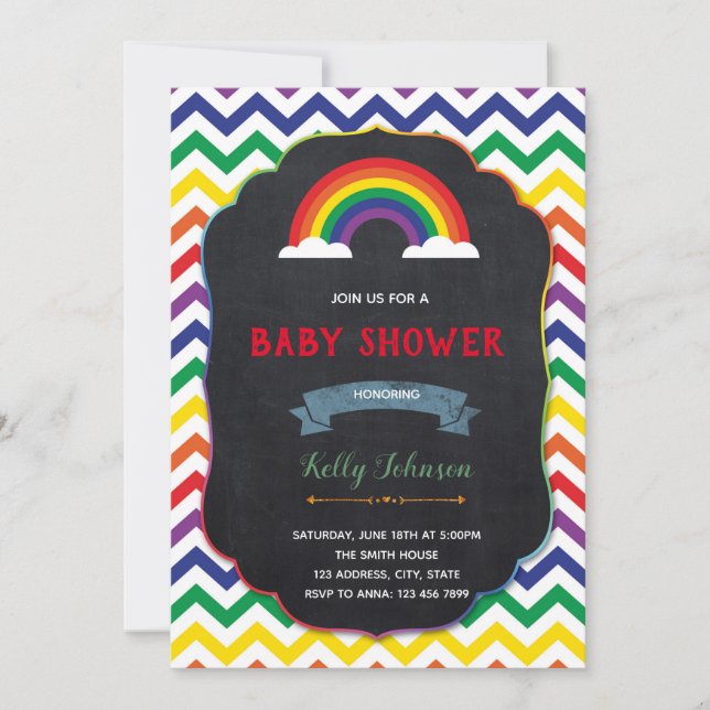 Tarjeta de invitación para bebé arco iris (Anverso)