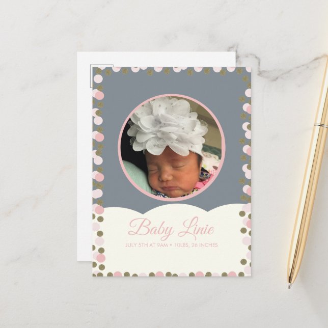 Tarjeta de Invitación para bebé de borde de punto  (Anverso/Reverso In Situ)