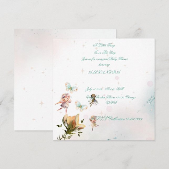 Tarjeta de invitación para bebé de hadas de hadas  (Anverso / Reverso)