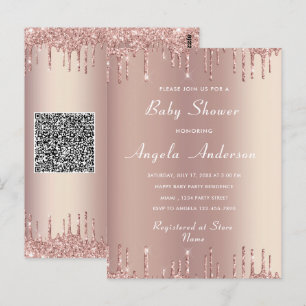 Tarjeta de invitación para bebé Rosa de código QR