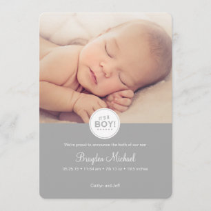 Tarjeta de Invitación para bebés en gris - ¡Es un