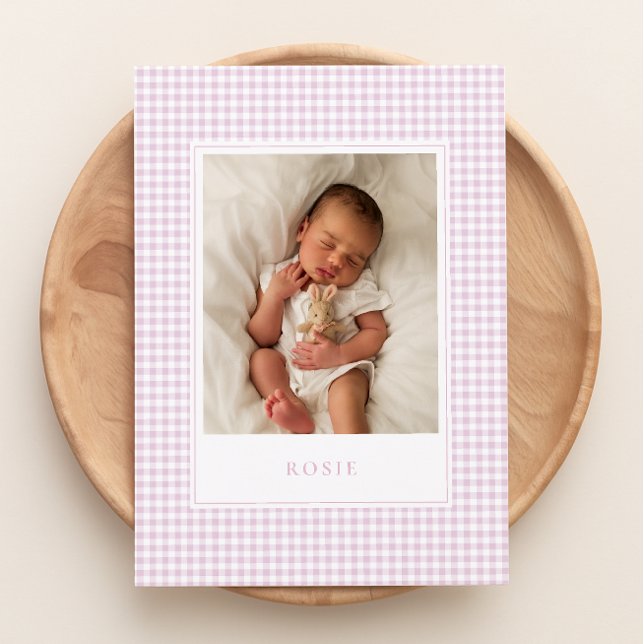 Tarjeta de Invitación para bebés Rosa Gingham (Subido por el creador)