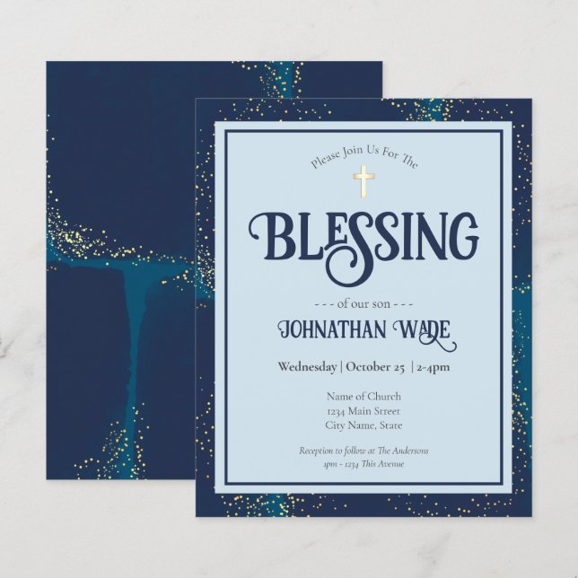 Tarjeta de invitación para bendición de bebé con p (Anverso / Reverso)