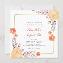Tarjeta de invitación para boda floral naranja