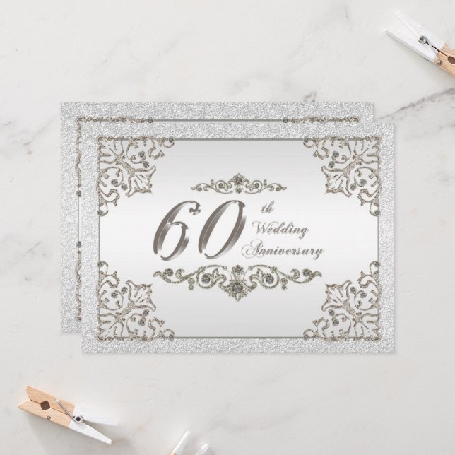 Tarjeta de Invitación para Bodas de Diamante (60 a (Anverso/Reverso In Situ)