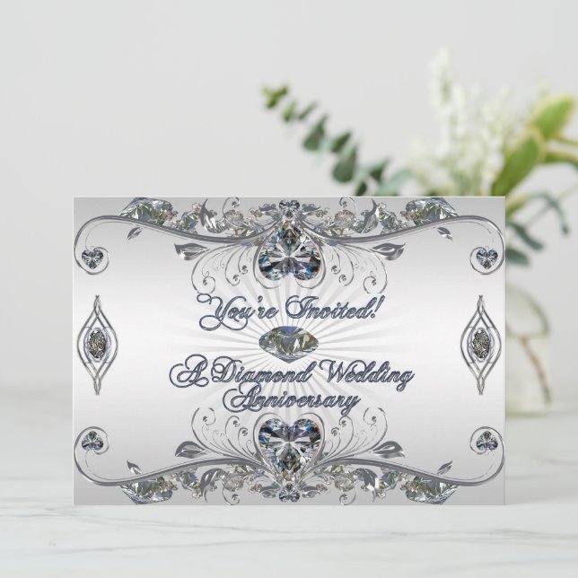 Tarjeta de invitación para bodas de diamante (60 a (Anverso de pie)