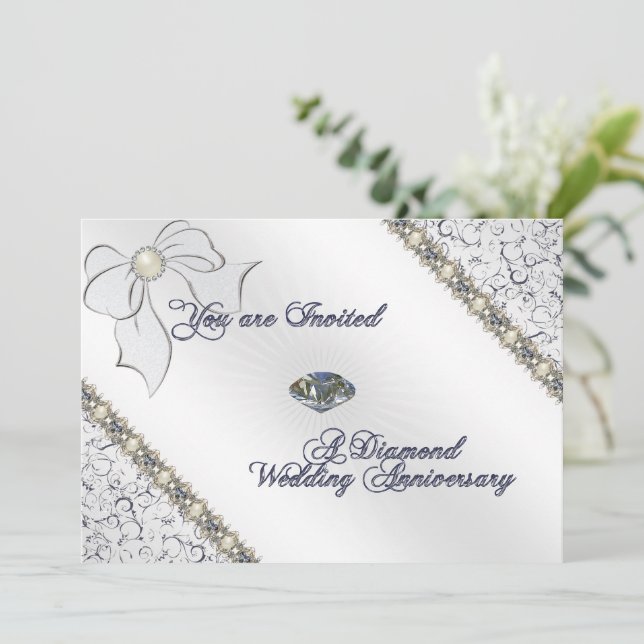 Tarjeta de invitación para bodas de diamante 60 añ (Anverso de pie)