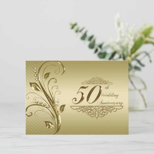Tarjeta de invitación para bodas de oro, aniversar (Anverso de pie)