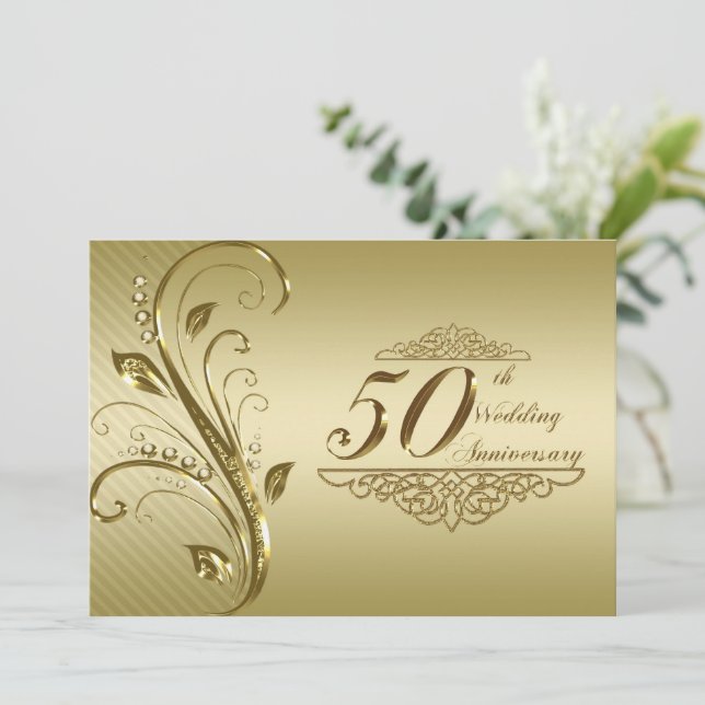 Tarjeta de invitación para bodas de oro, aniversar (Anverso de pie)