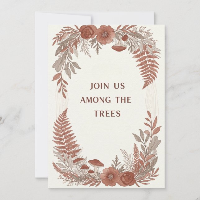 Tarjeta de invitación para bodas forestales Boho W (Anverso)