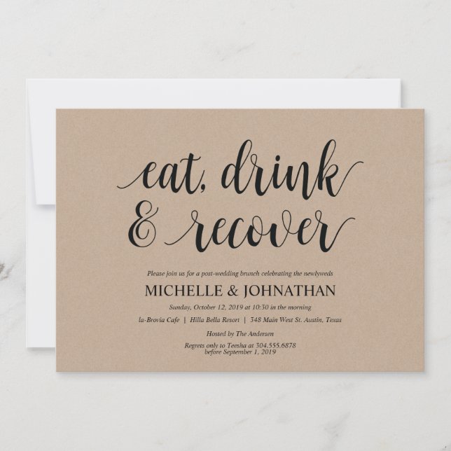 Tarjeta de invitación para brunch de Boda de Rusti (Anverso)