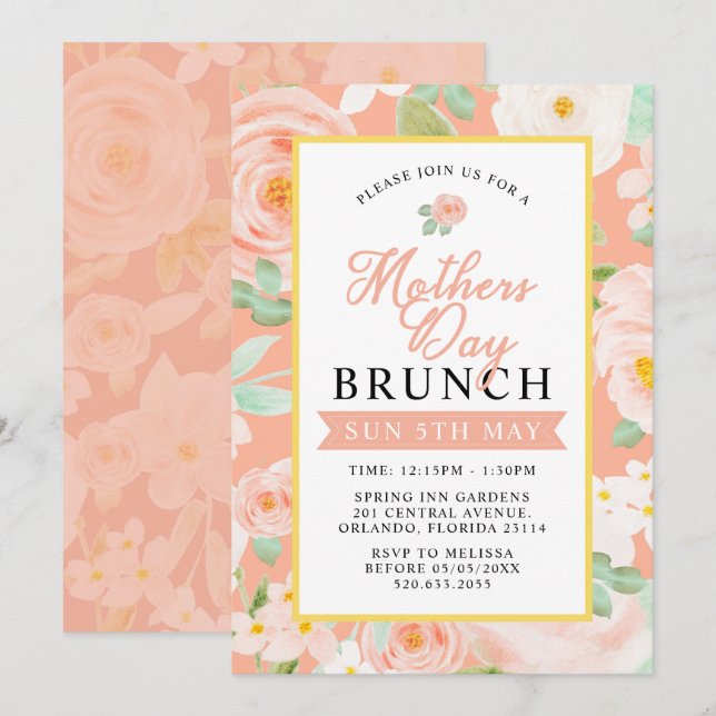Tarjeta de invitación para Brunch del Día de la Ma (Anverso / Reverso)