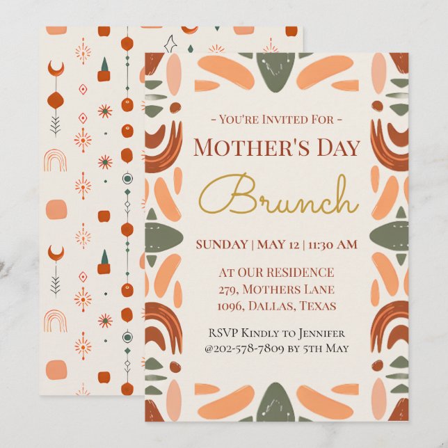 Tarjeta de invitación para Brunch del Día de la Ma (Anverso / Reverso)