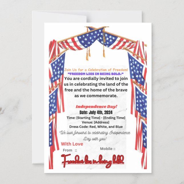 Tarjeta de invitación para celebrar la libertad (Anverso)