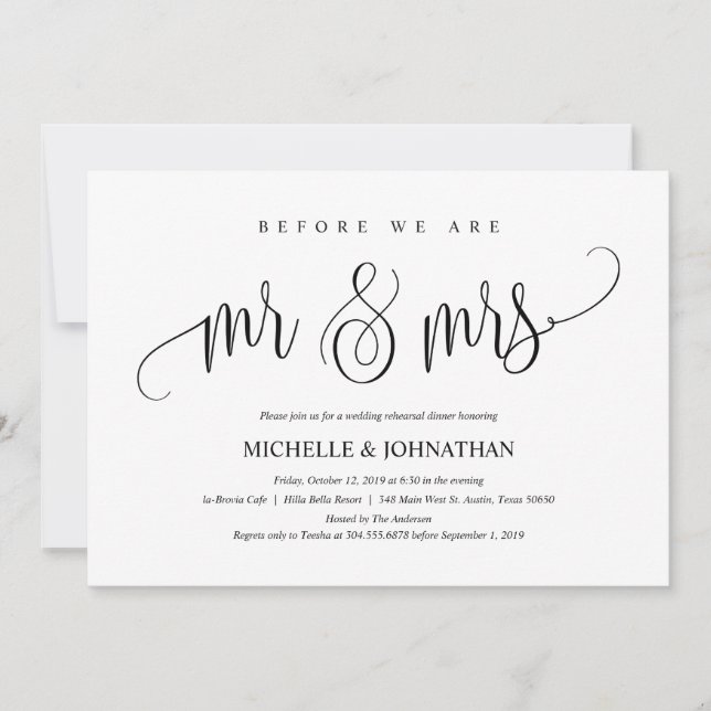 Tarjeta de invitación para cena de elegante ensayo (Anverso)