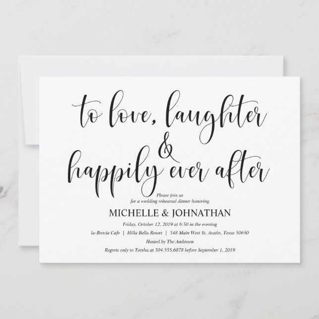 Tarjeta de invitación para cena de elegante ensayo (Anverso)