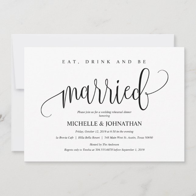 Tarjeta de invitación para cena de elegante ensayo (Anverso)