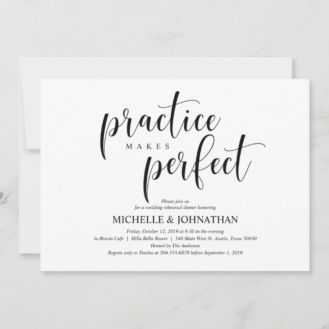 Tarjeta de invitación para cena de elegante ensayo (Anverso)