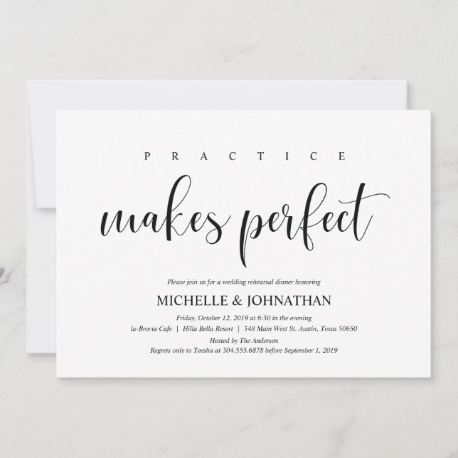 Tarjeta de invitación para cena de elegante ensayo (Anverso)