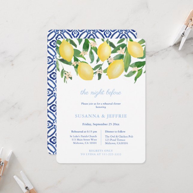 Tarjeta de Invitación para Cena de Ensayo de Boda  (Anverso/Reverso In Situ)