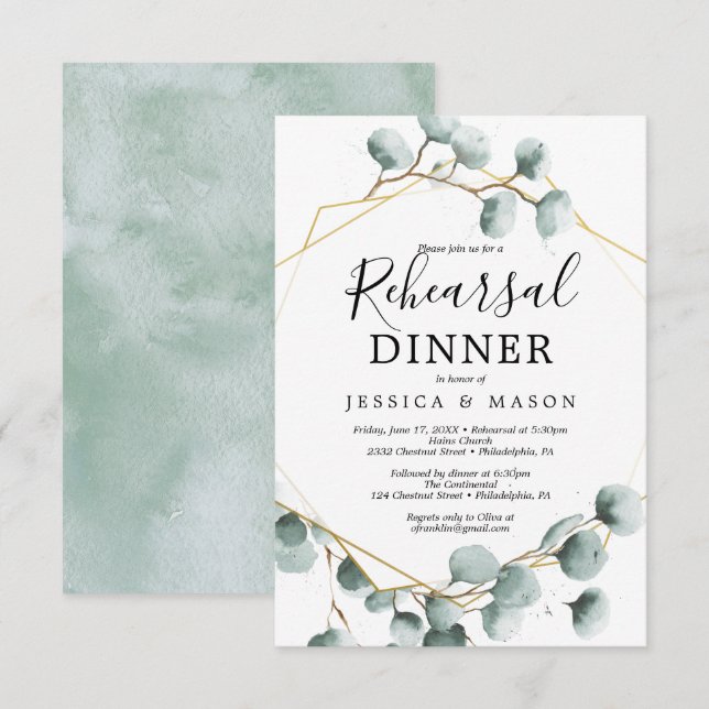 Tarjeta de invitación para cena de ensayo Eucalypt (Anverso / Reverso)