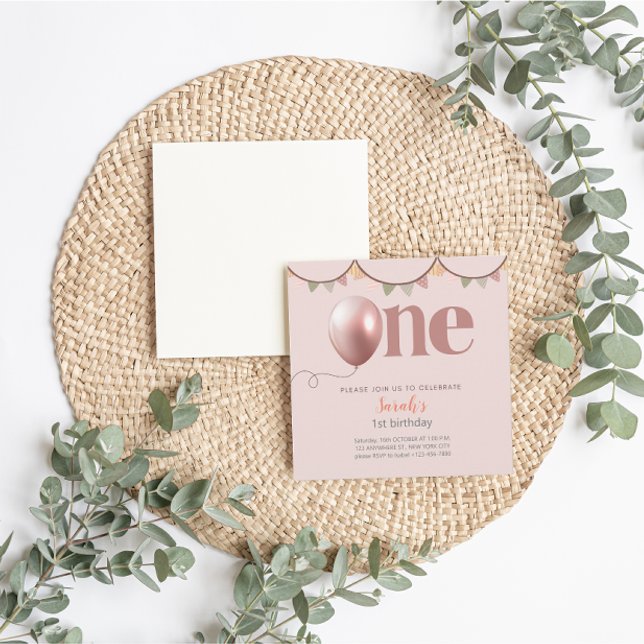 Tarjeta de invitación para Chica de primer cumplea (First Birthday Girl Invitation)