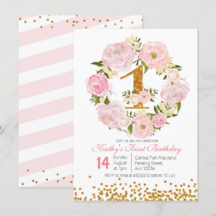 Tarjeta de invitación para chica floral de primer 