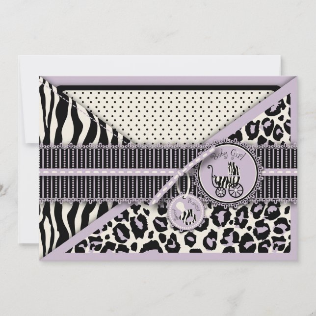 Tarjeta de invitación para Chicas Cheetah Lilac (Anverso)