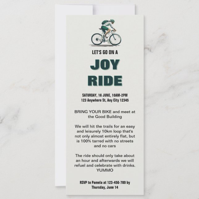 Tarjeta de invitación para ciclismo Joy Ride (Anverso)