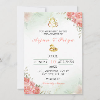 Tarjeta de invitación para compromiso floral indio