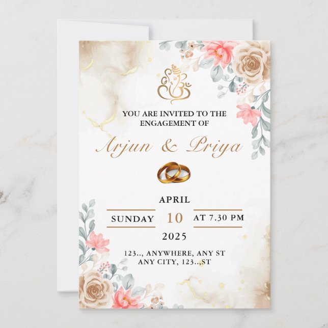 Tarjeta de invitación para compromiso indio, cerem (Anverso)