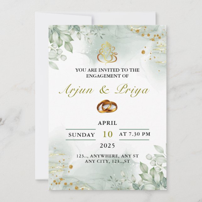 Tarjeta de invitación para compromiso indio, cerem (Anverso)