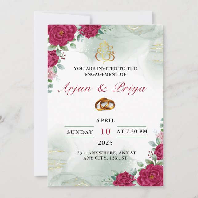 Tarjeta de invitación para compromiso indio, cerem (Anverso)