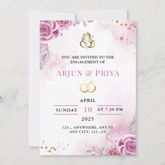 Tarjeta de invitación para compromiso indio, edita (Anverso)