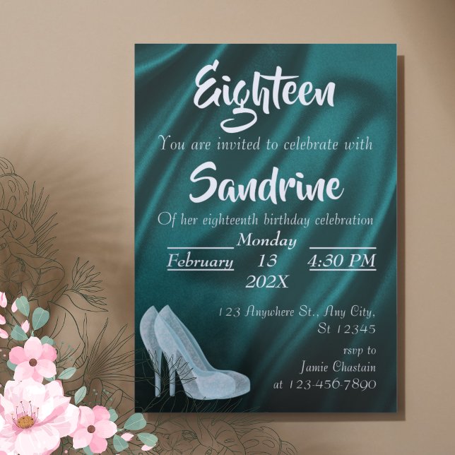 Tarjeta de invitación para cumpleaños 18 Blue Silk (Blue Silk 18th Birthday Party Invitation Card)
