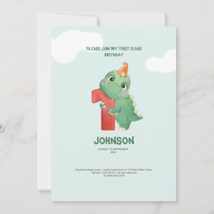tarjeta de invitación para cumpleaños 1 de dinosau