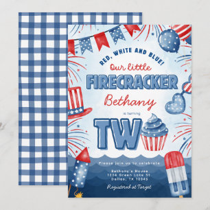 Tarjeta de invitación para cumpleaños 2 TWO el 4 d
