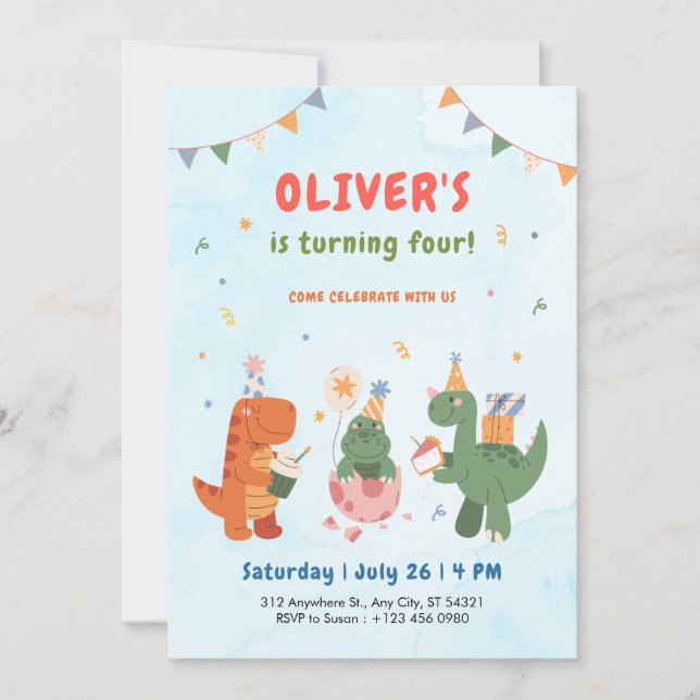 Tarjeta de invitación para cumpleaños 4 de niños c (Anverso)