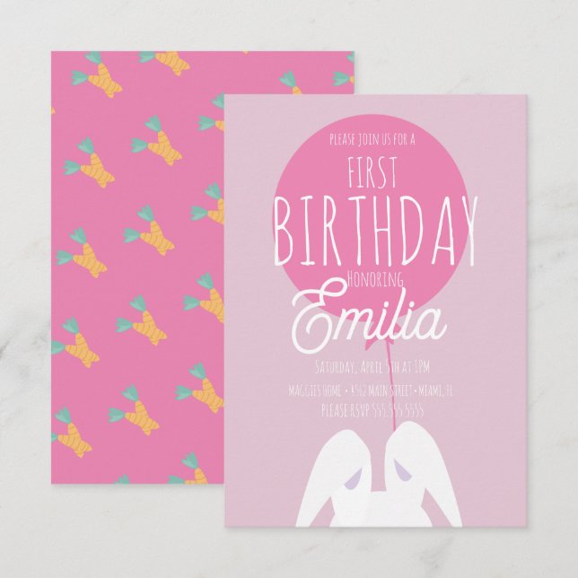 Tarjeta de Invitación para Cumpleaños de Conejo Ad (Anverso / Reverso)